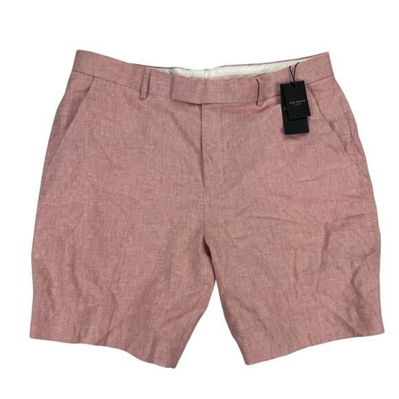 Ted Baker London Mens Damasks Slim Fit Linen Blend Chino Shorts Pink 38R - Picture 1 of 4